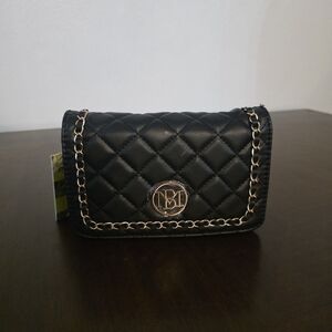 Badgley Mischka Black Quilted Clutch with Gold Chain